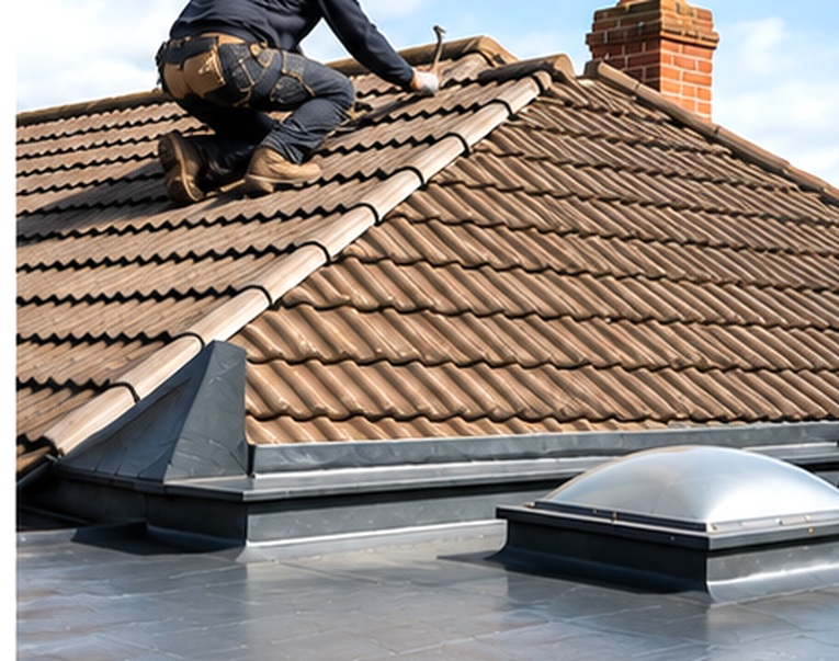 Professional roofer carrying out repairs to a pitched roof